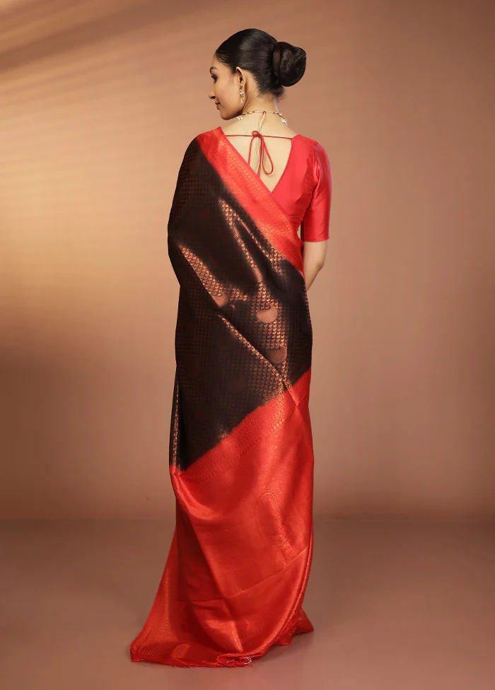 Black Dupion Silk Saree With Blouse Piece - Image 3