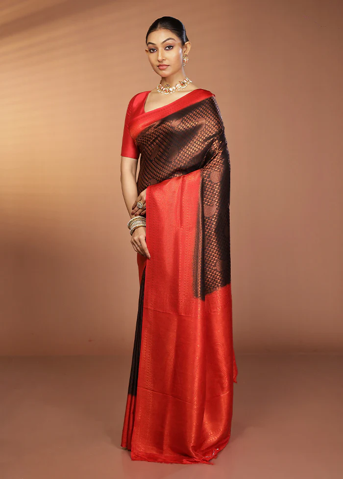 Black Dupion Silk Saree With Blouse Piece - Image 4