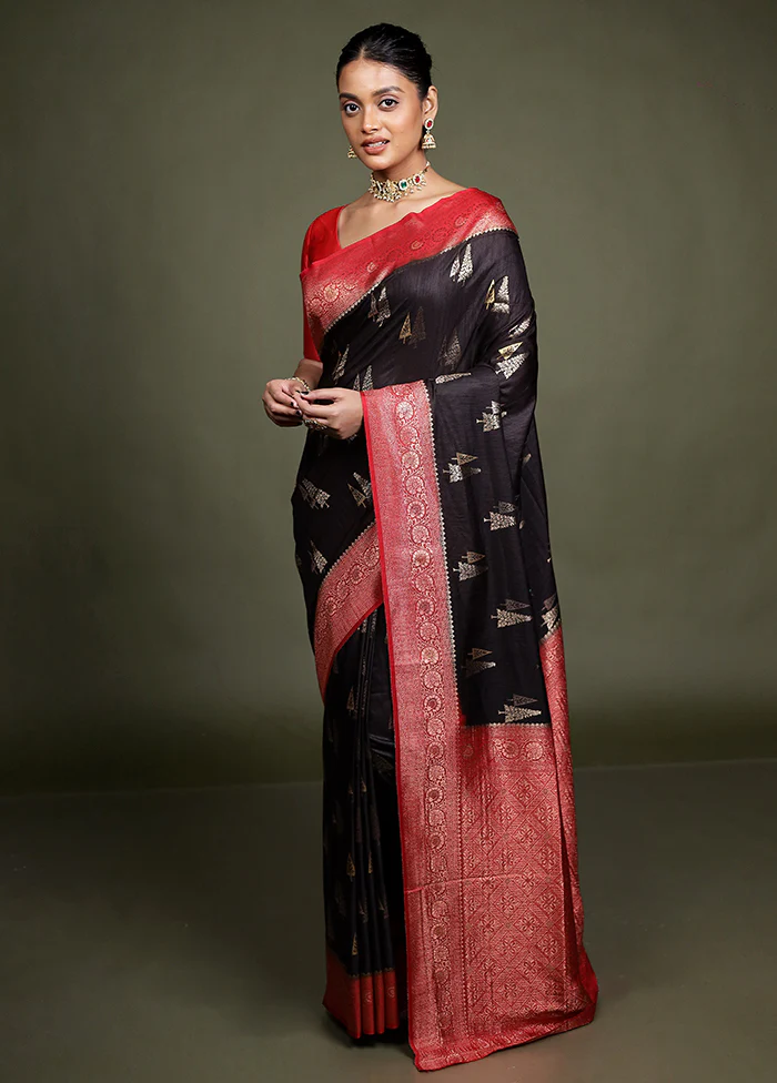 Black Dupion Silk Saree With Blouse Piece - Image 2