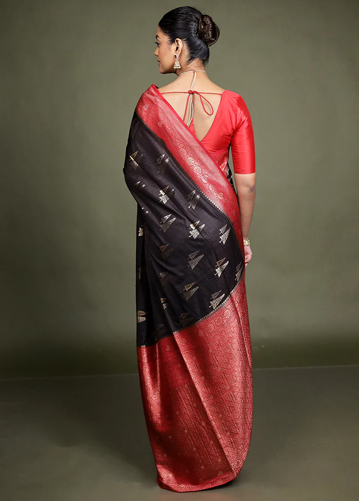 Black Dupion Silk Saree With Blouse Piece - Image 3