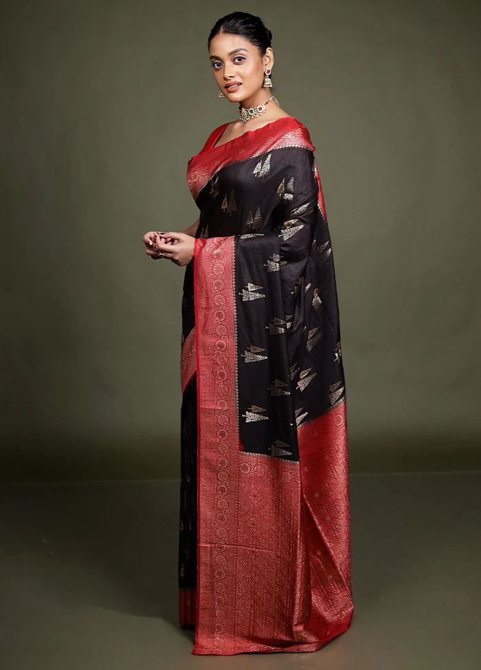 Black Dupion Silk Saree With Blouse Piece - Image 4