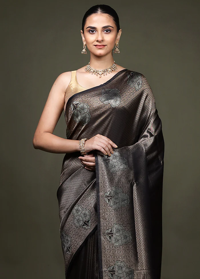 Black Dupion Silk Saree With Blouse Piece