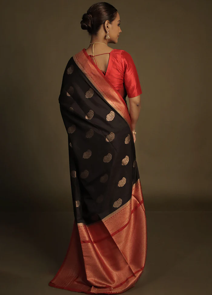Black Dupion Silk Saree With Blouse Piece - Image 3