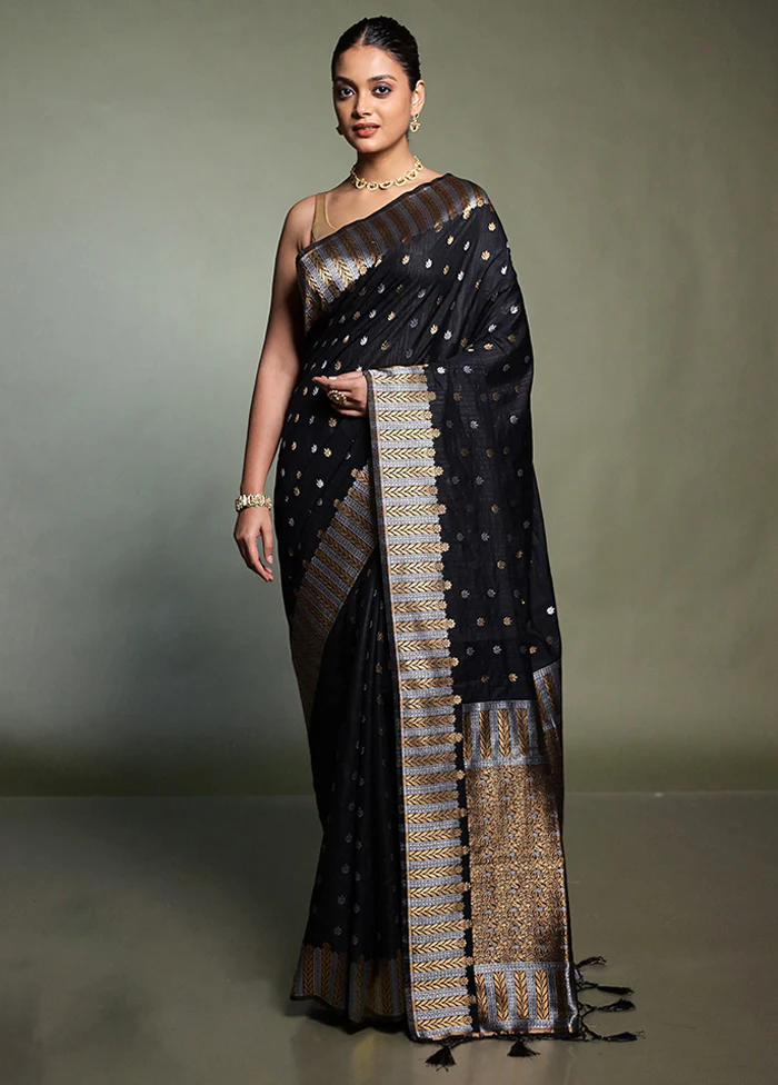 Black Dupion Silk Saree With Blouse Piece - Image 2