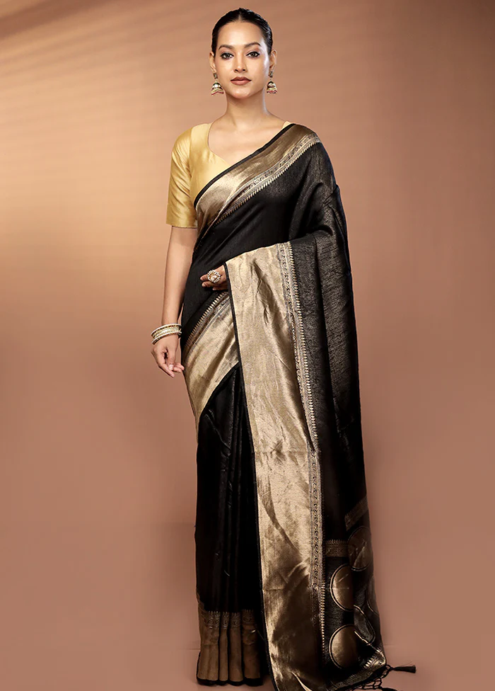 Black Dupion Silk Saree With Blouse Piece - Image 2