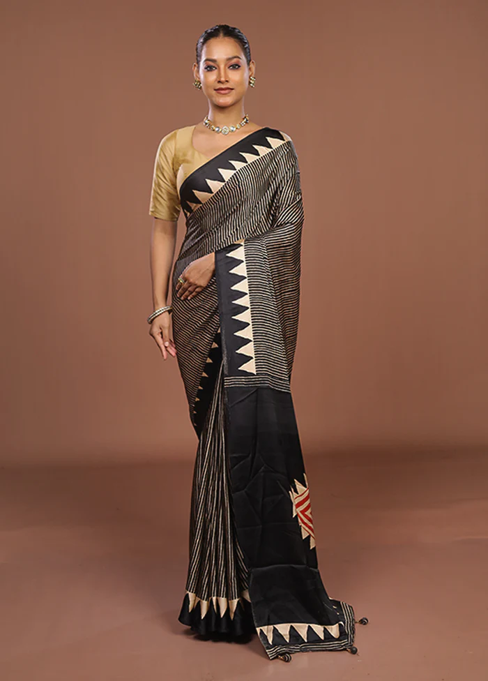 Black Dupion Silk Saree With Blouse Piece - Image 2