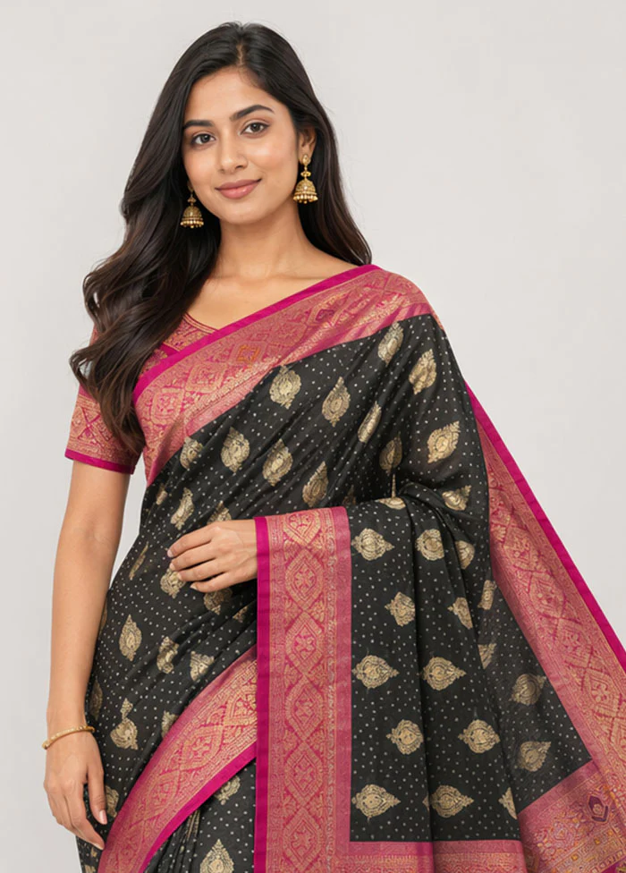 Black Dupion Silk Saree With Blouse Piece - Image 2