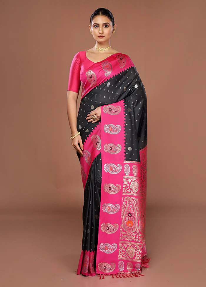Black Dupion Silk Saree With Blouse Piece - Image 2