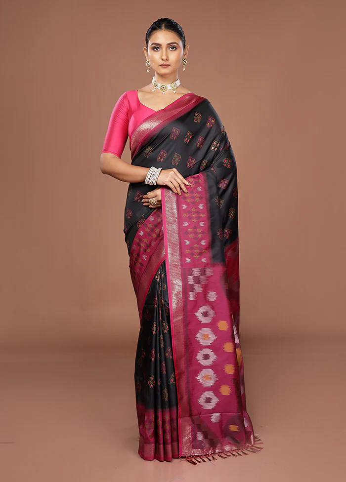 Black Dupion Silk Saree With Blouse Piece - Image 2