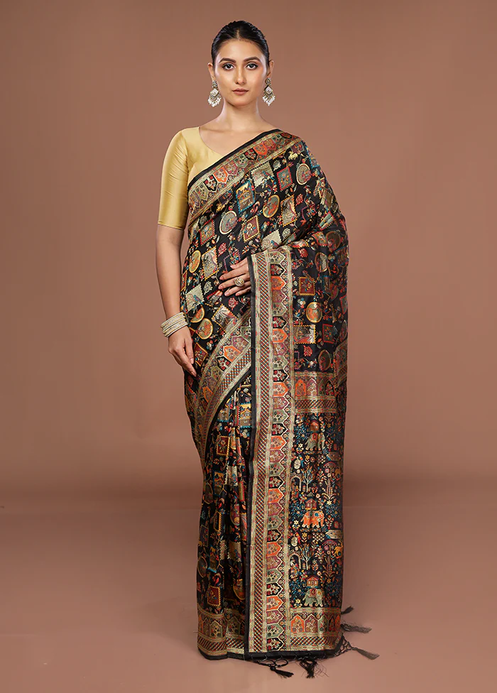 Black Dupion Silk Saree With Blouse Piece - Image 2