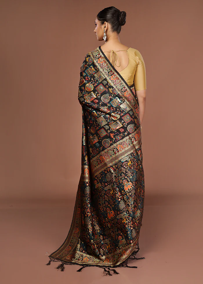 Black Dupion Silk Saree With Blouse Piece - Image 3