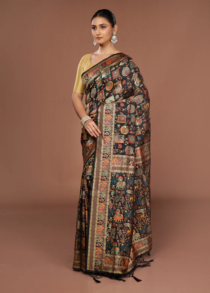 Black Dupion Silk Saree With Blouse Piece - Image 4
