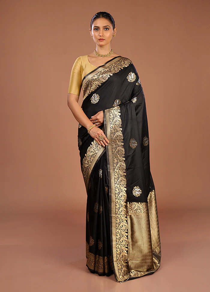 Black Dupion Silk Saree With Blouse Piece - Image 2