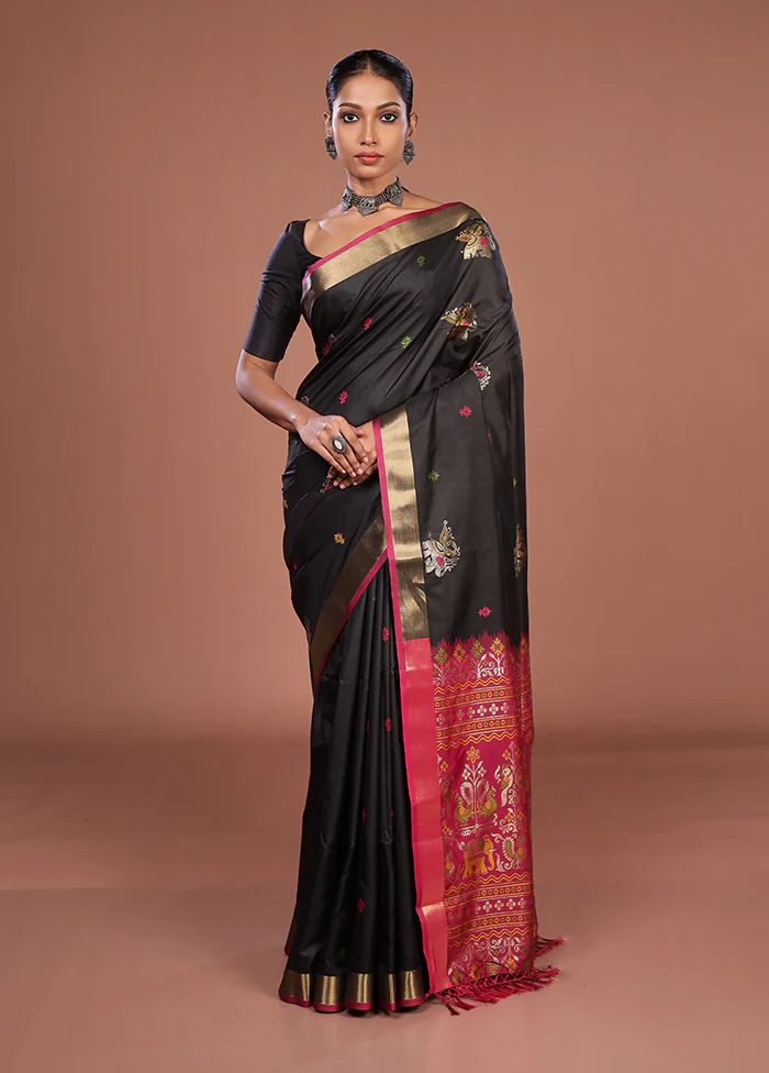 Black Dupion Silk Saree With Blouse Piece - Image 2