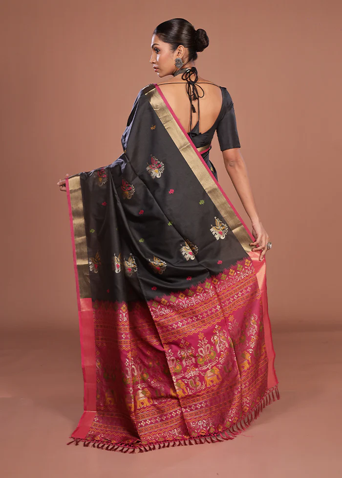 Black Dupion Silk Saree With Blouse Piece - Image 3