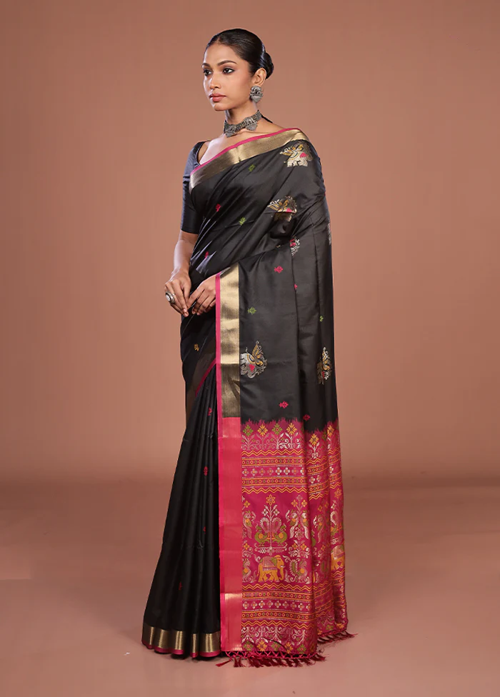 Black Dupion Silk Saree With Blouse Piece - Image 4