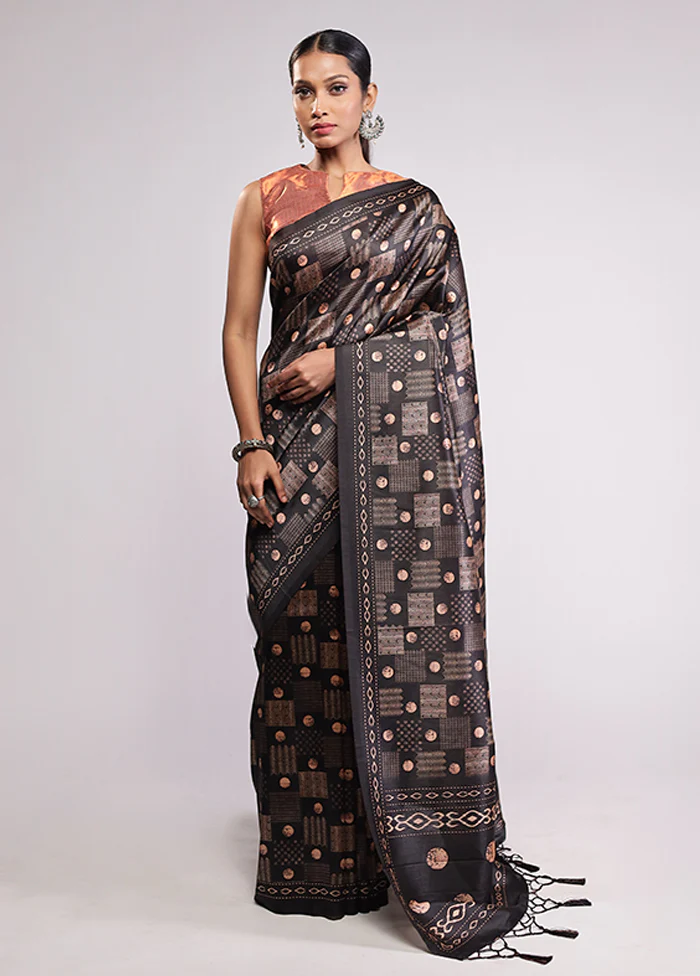Black Dupion Silk Saree With Blouse Piece - Image 2