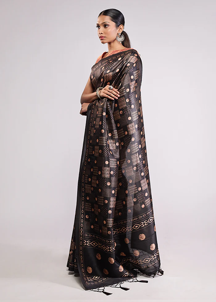 Black Dupion Silk Saree With Blouse Piece - Image 4