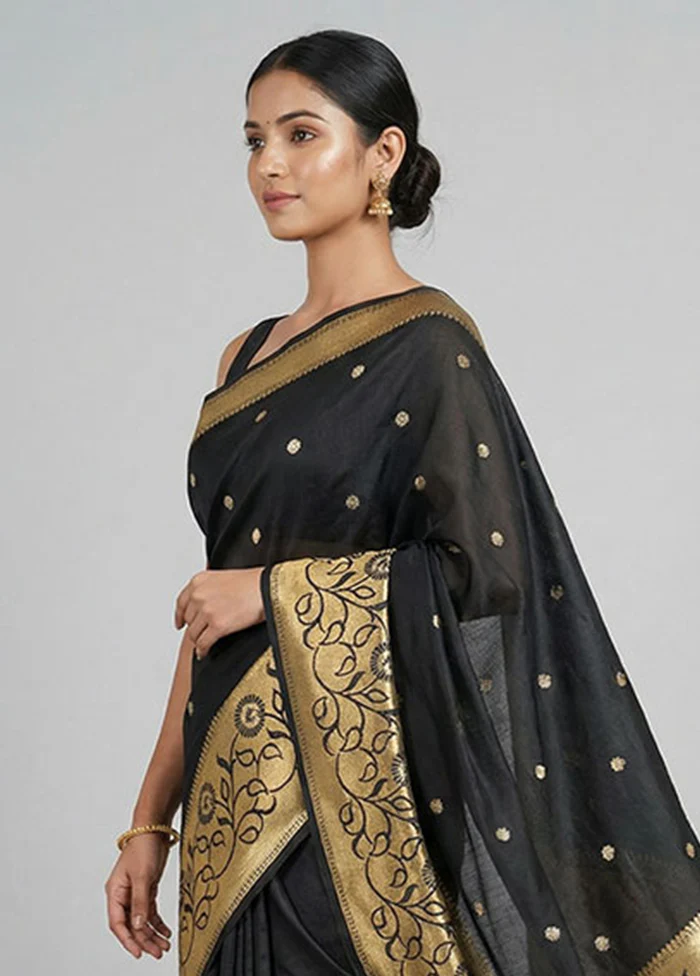 Black Dupion Silk Saree With Blouse Piece - Image 2