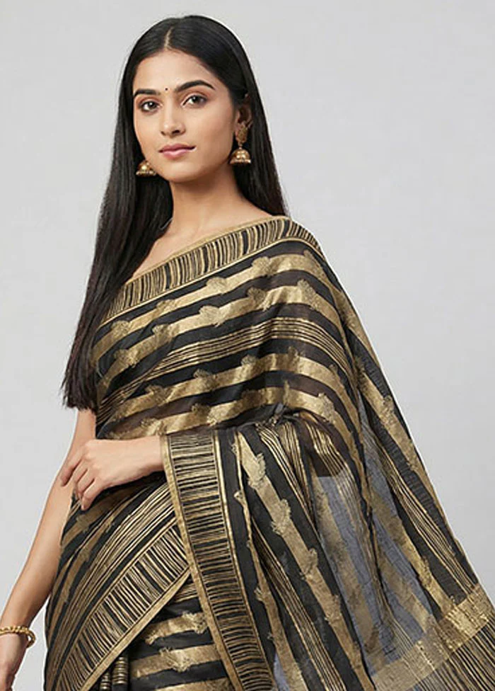 Black Dupion Silk Saree With Blouse Piece - Image 2