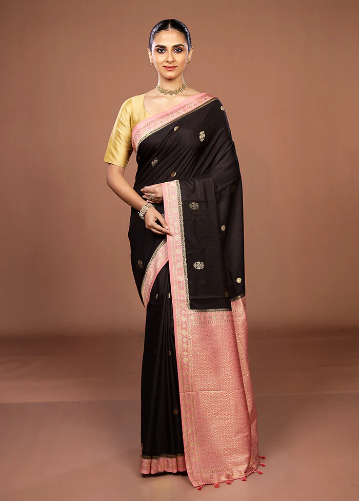 Black Dupion Silk Saree With Blouse Piece - Image 2