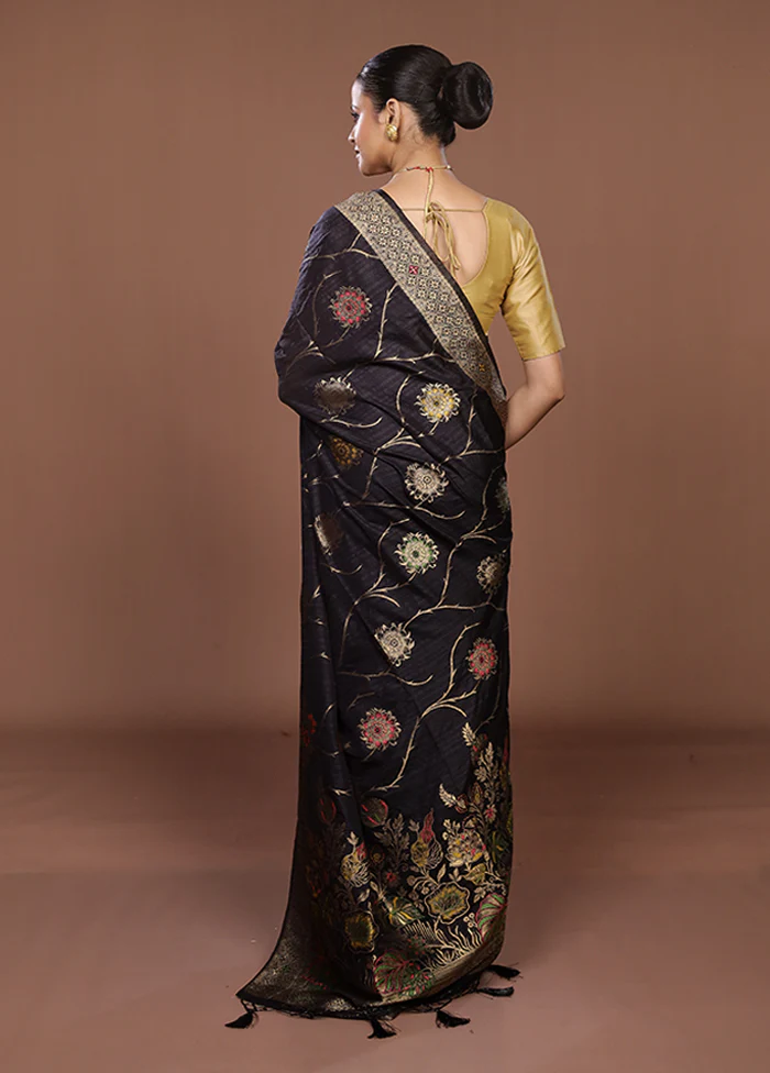 Black Dupion Silk Saree With Blouse Piece - Image 3
