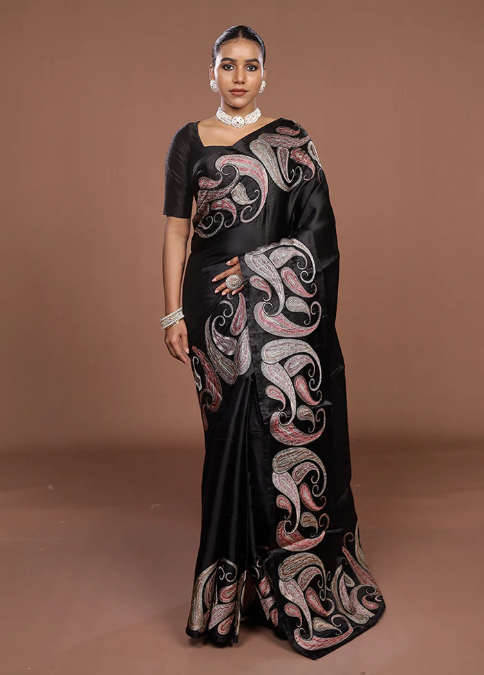 Black Dupion Silk Saree With Blouse Piece - Image 2