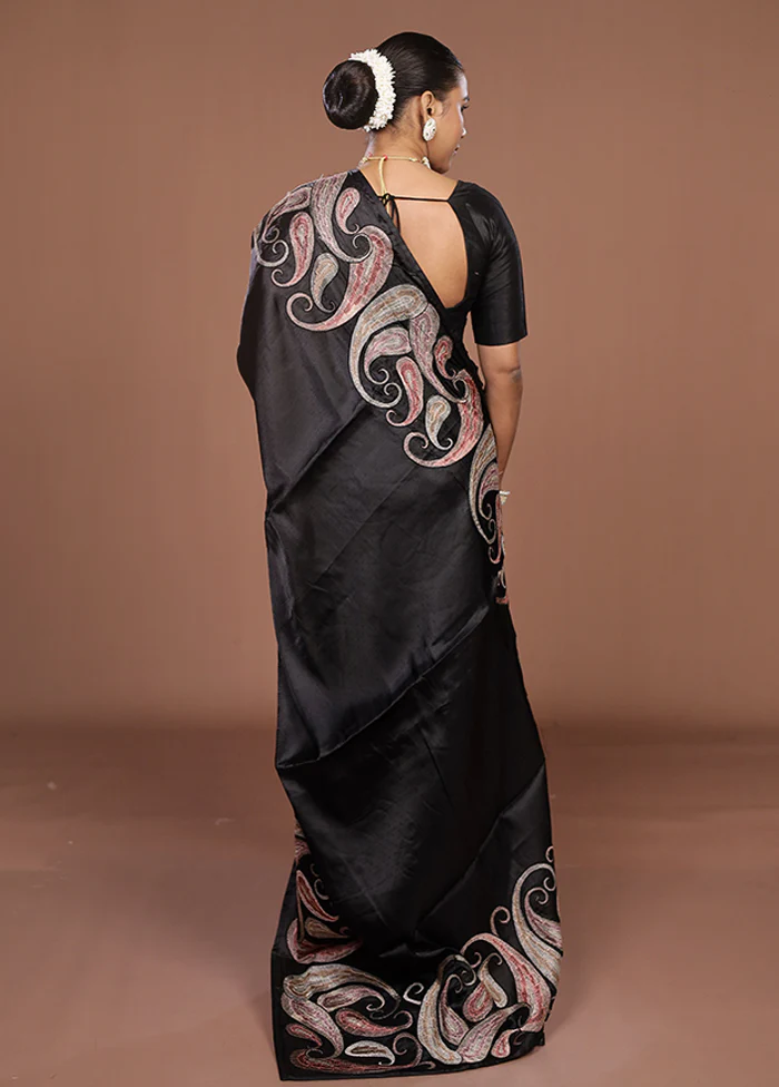 Black Dupion Silk Saree With Blouse Piece - Image 3