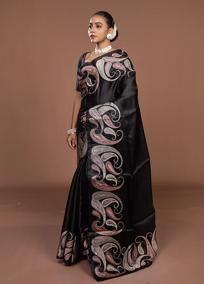 Black Dupion Silk Saree With Blouse Piece - Image 4