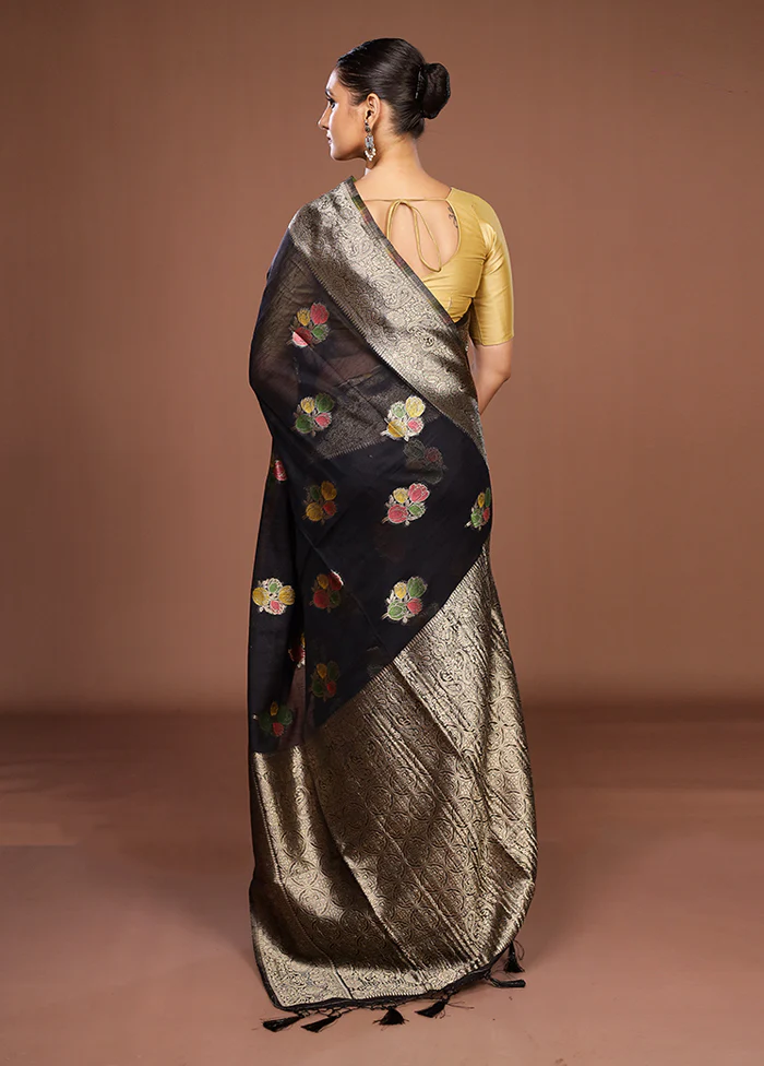 Black Dupion Silk Saree With Blouse Piece - Image 3