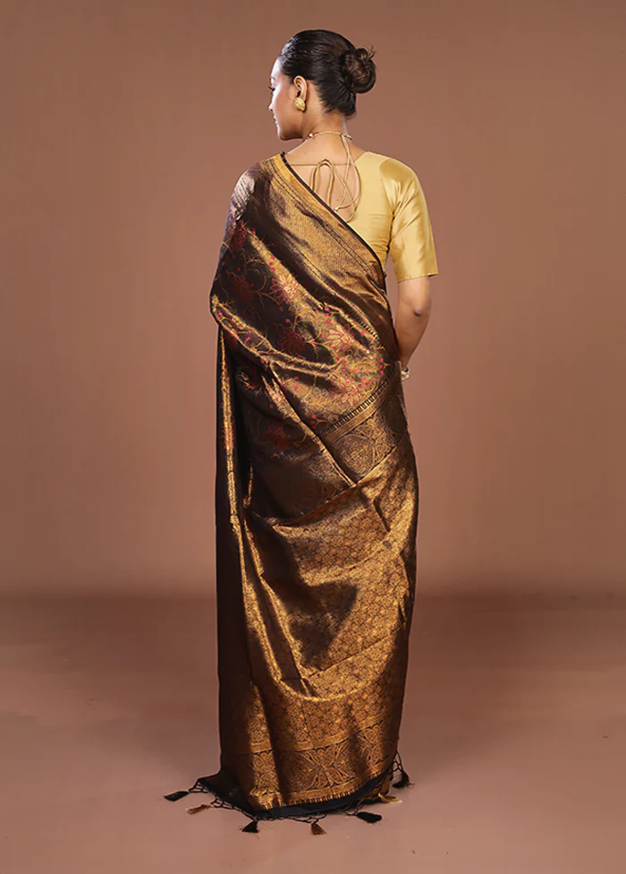 Golden Dupion Silk Saree With Blouse Piece - Image 3