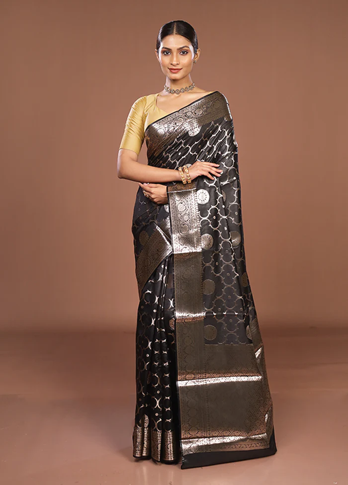 Black Dupion Silk Saree With Blouse Piece - Image 2