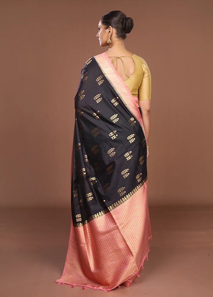 Black Dupion Silk Saree With Blouse Piece - Image 3