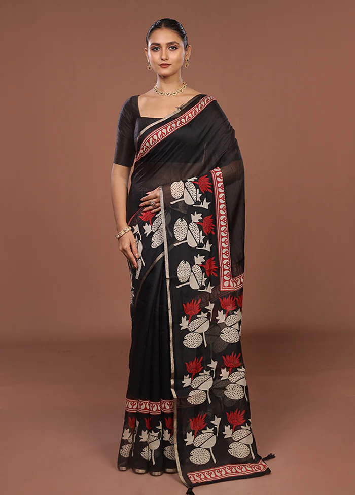 Black Dupion Silk Saree With Blouse Piece - Image 2