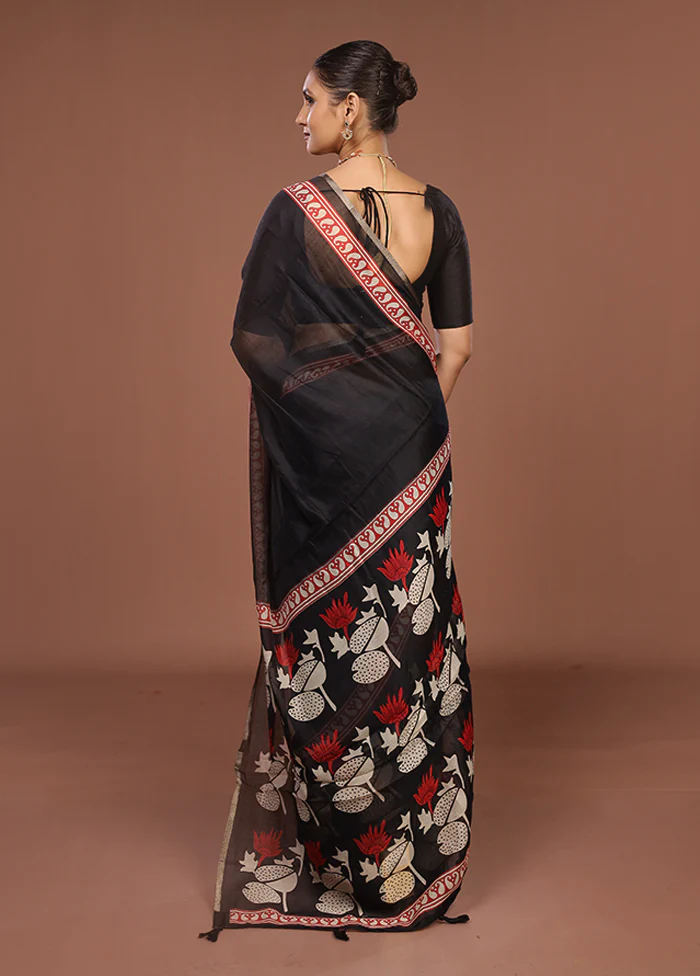 Black Dupion Silk Saree With Blouse Piece - Image 3