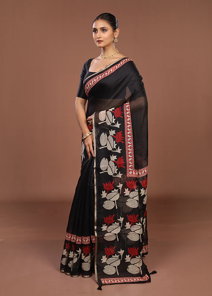 Black Dupion Silk Saree With Blouse Piece - Image 4