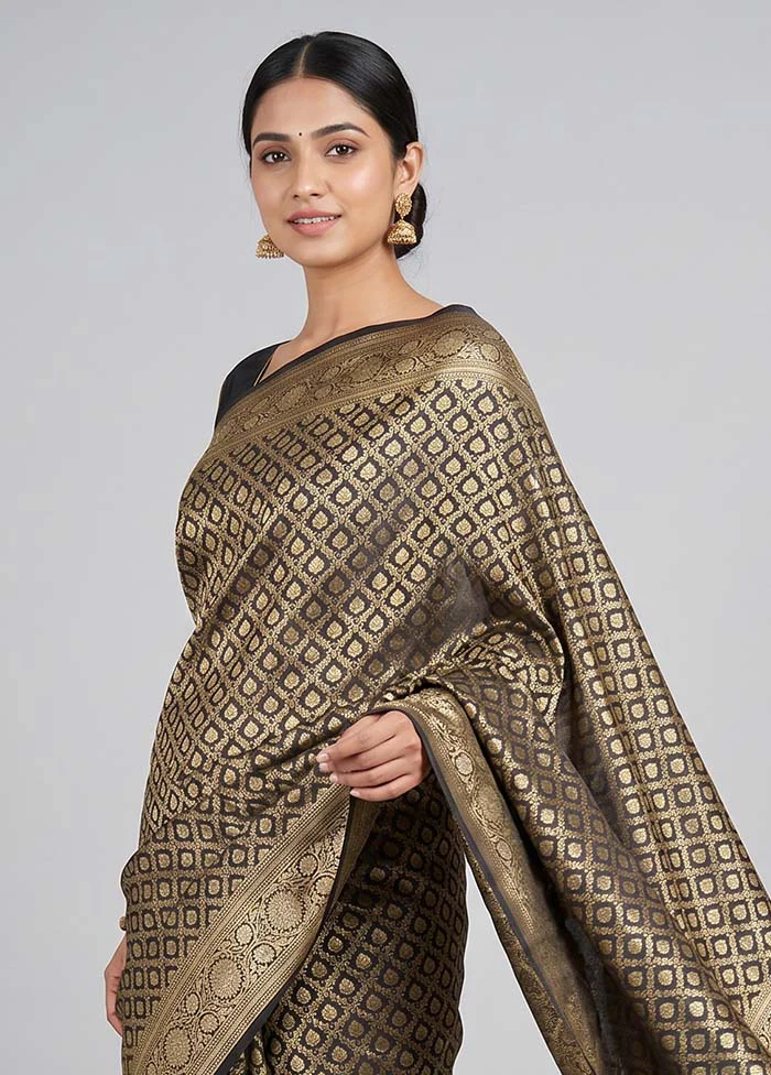Black Dupion Silk Saree With Blouse Piece - Image 2