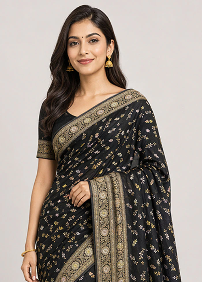 Black Dupion Silk Saree With Blouse Piece - Image 2