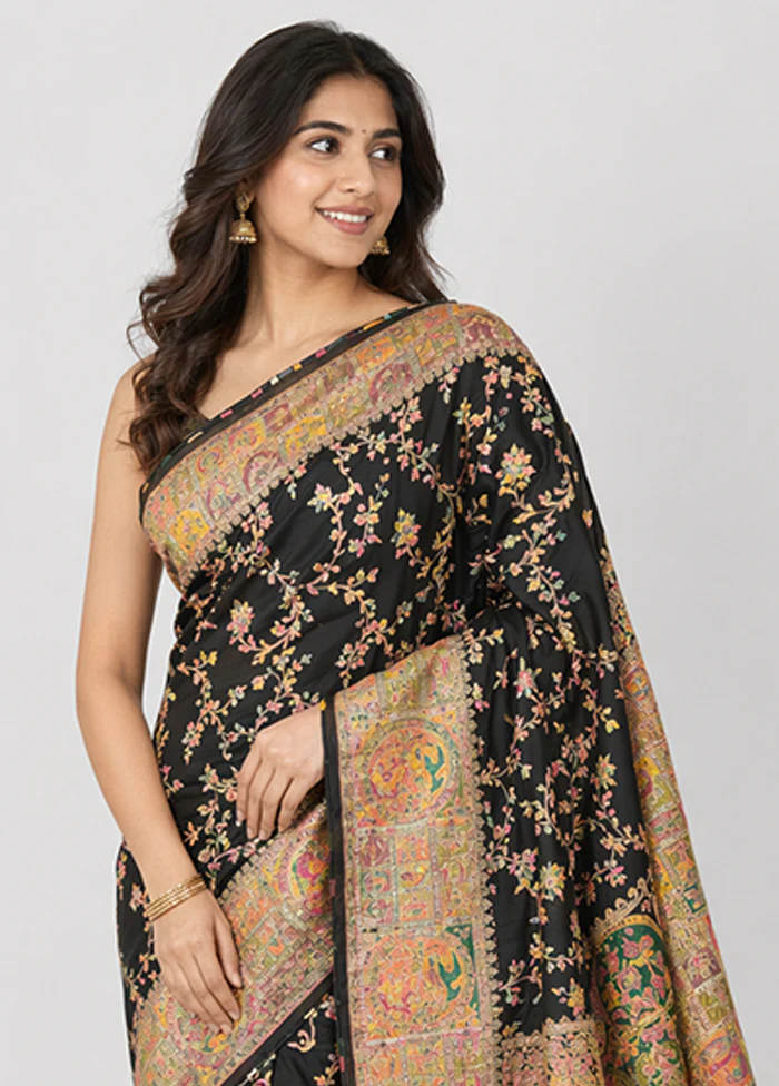 Black Dupion Silk Saree With Blouse Piece - Image 2