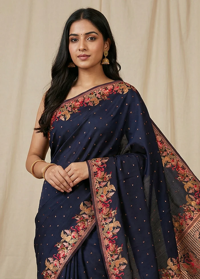 Black Dupion Silk Saree With Blouse Piece - Image 2
