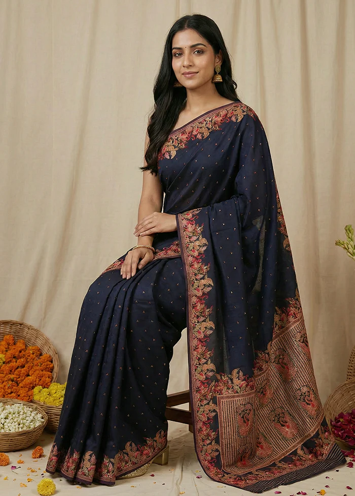Black Dupion Silk Saree With Blouse Piece - Image 3