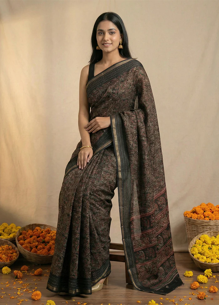 Black Dupion Silk Saree With Blouse Piece - Image 3
