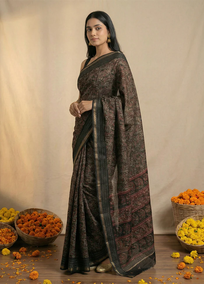 Black Dupion Silk Saree With Blouse Piece - Image 4