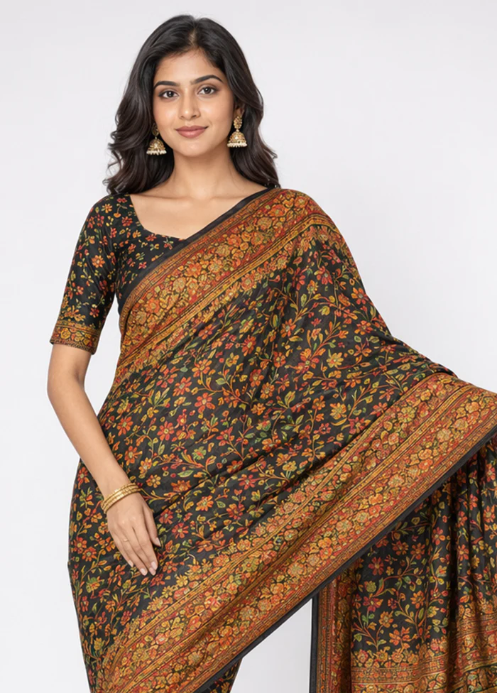 Black Dupion Silk Saree With Blouse Piece - Image 2