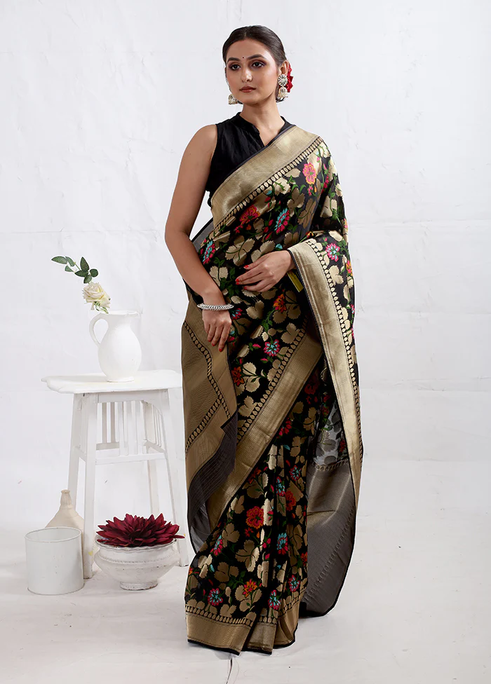 Black Dupion Silk Saree With Blouse Piece - Image 2