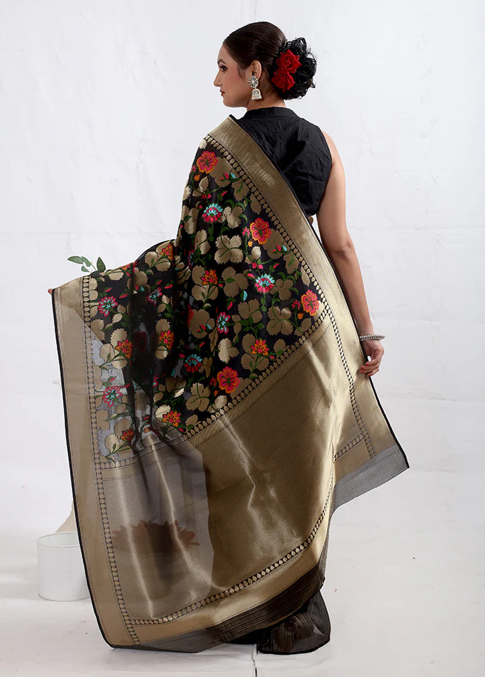 Black Dupion Silk Saree With Blouse Piece - Image 4