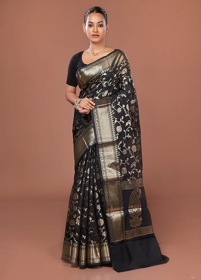 Black Dupion Silk Saree With Blouse Piece - Image 2