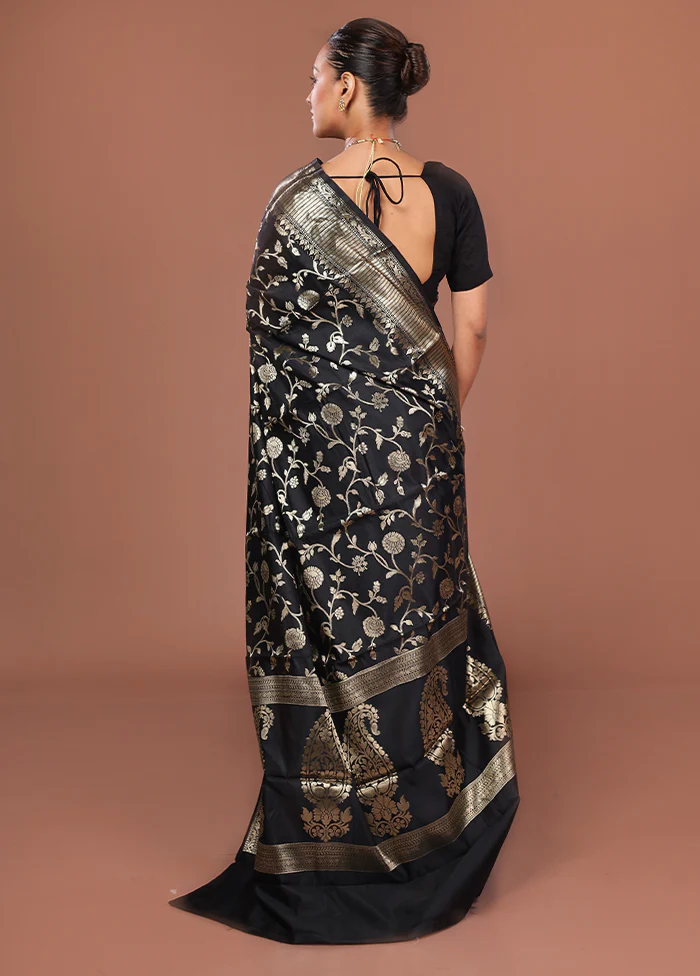 Black Dupion Silk Saree With Blouse Piece - Image 3