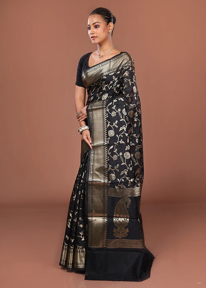 Black Dupion Silk Saree With Blouse Piece - Image 4