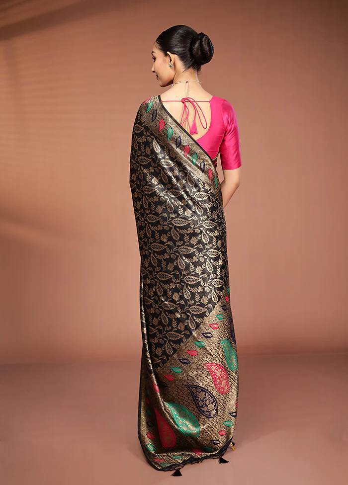Black Dupion Silk Saree With Blouse Piece - Image 3